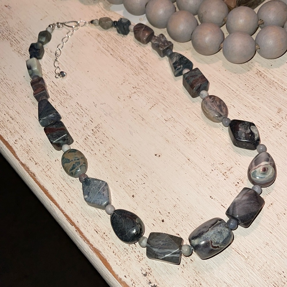 Jay King Mine Finds Sterling Silver Banded Agate Bead Necklace